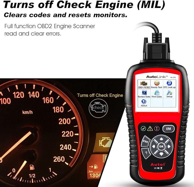 Autel AutoLink AL519 OBD2 Scanner, Professional Mechanic OBDII & CAN Car Diagnostic Scan Tool, Code Reader for Check Engine Light, One-Click Smog Check, DTCs Lookup, Upgraded Ver. of AL319/ MS309