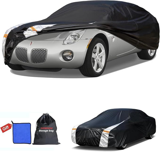 Multi-Layer Car Cover Custom Fit for Pontiac Solstice(2005-2009), 100% Waterproof All Weather for Automobiles, Gift with Towel, Heavy Duty Car Covers for Rain Sun UV Protection with Door Zipper