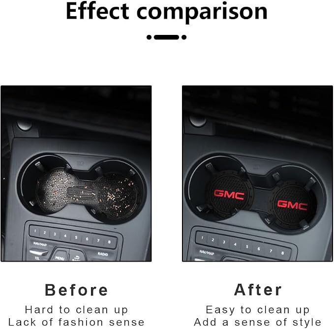 Black Silicone Car Coasters for GMC Sierra Denali Canyon Terrain Yukon Series Non-Slip Car Cup Holder Coasters,Car Interior Accessory for Car Cup Holder 2Pcs 2.75 Inch