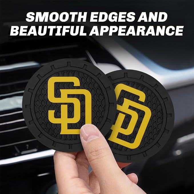 Baseball Fans Car Cup Holder Coasters for San Diego Padres Fans, 2 Pack Padres Silicone Non-Slip Cup Mats, 2.75" Car Cup Holder Inserts for Auto Interior