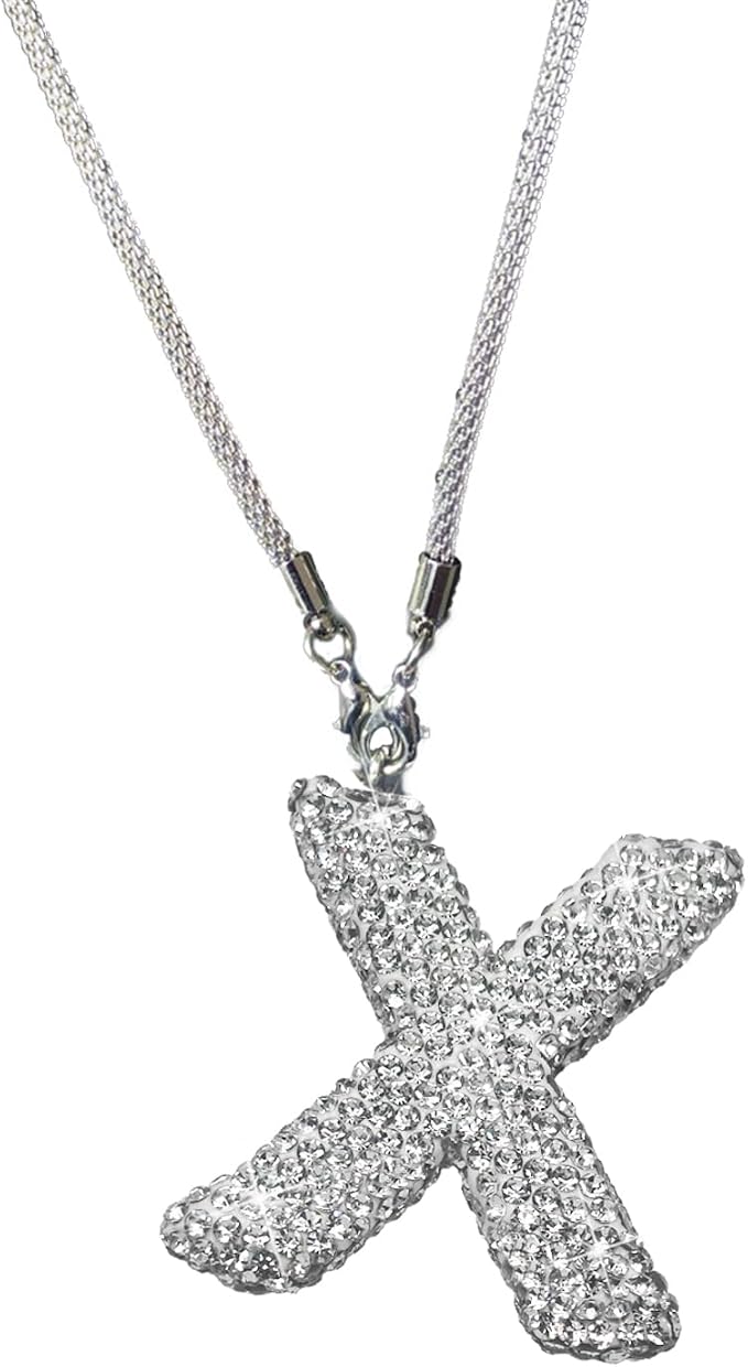 Bling Car Accessories for Women Letter Charm, Rear View Mirror Ornament Cute Hanging Crystal Pendant Girl Car Decorations, Lucky Diamond Rhinestone Girly Charm Interior (White X)