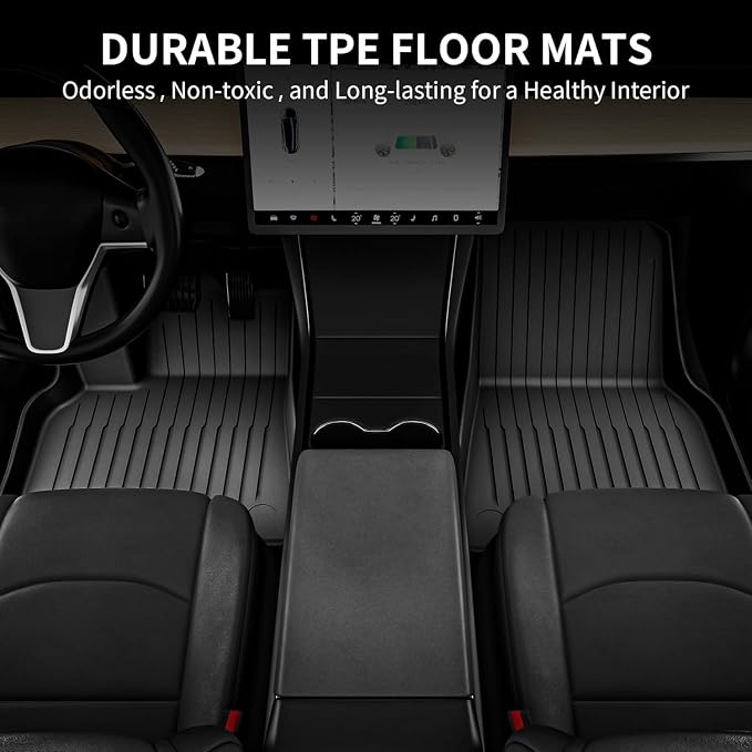 OEDRO Floor Mats Fits for Tesla Model Y 5-Seater 2024-2020 Custom Fit All Weather TPE Automotive Interior Cargo Liners Trunk Mats Accessories for Model Y (NOT for Model Y Juniper) 6 Pcs Mats Set