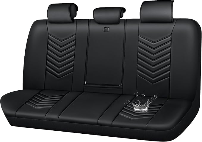 CAR PASS 3D Foam Luxury Leather Back Bench Leather Seat Covers,Waterpoof Faux Leather Rear Seat Cover Universal Fit for Cars Sedans SUVs Vans Trucks 95% Automotive Backseat, (Rear,Black)