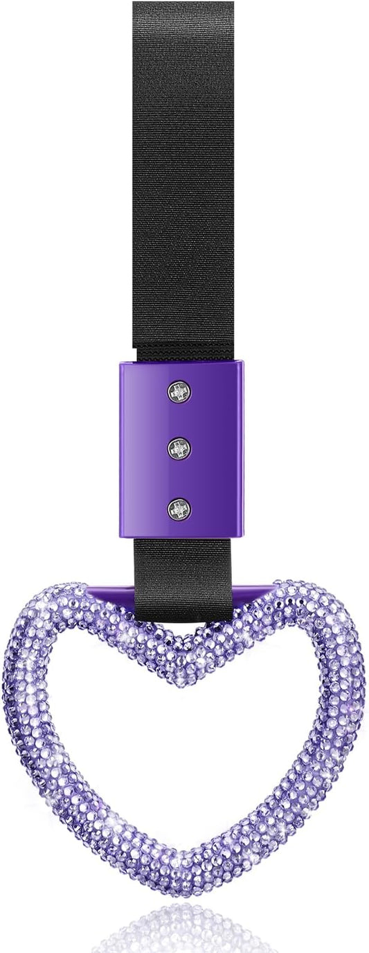Fabbay Bling Car Accessories Bling Heart Handle Ring Car Accessory for Women Hearts Strap Drift Charm Rear Bumper Warning Ring Decoration for Auto Bus Interior Exterior (Light Purple,Heart Style)