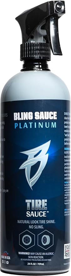 Bling Sauce Tire Sauce Natural Look Tire Shine, Cars, Trucks, SUVs, 24 oz | Water-based dressing leaves tires factory fresh, non-greasy and protected from UV cracking, dry rot and sling
