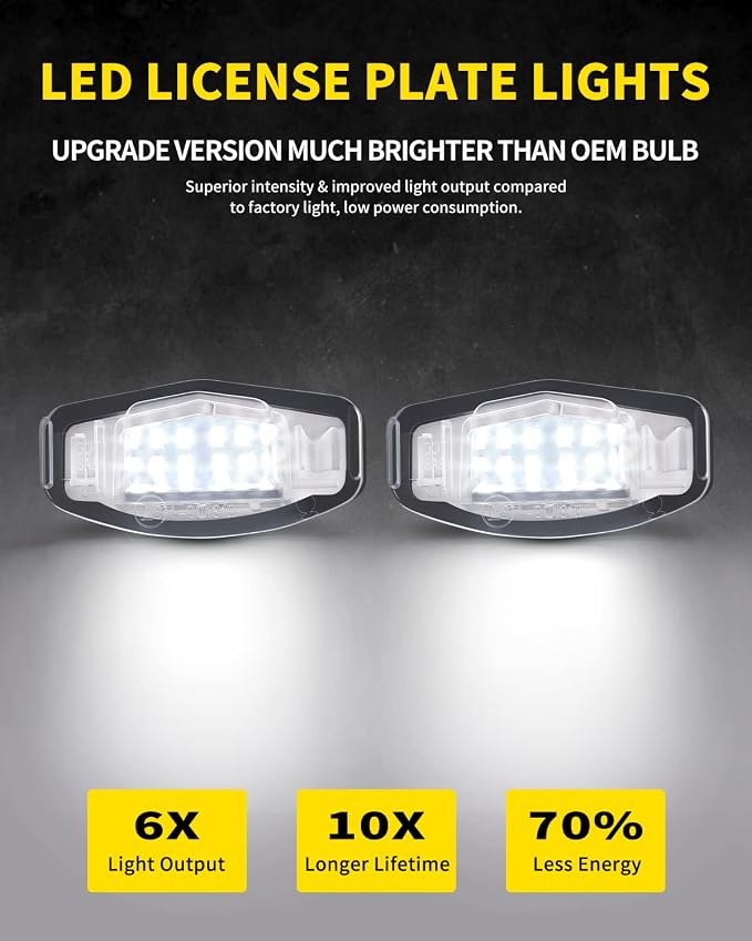 LED License Plate Lights Bright White Tag Lamp Assembly Replacement Compatible with Honda Accord Sedan Odyssey Civic Pilot & Acura MDX TSX TL ILX RDX RL, Pack of 2