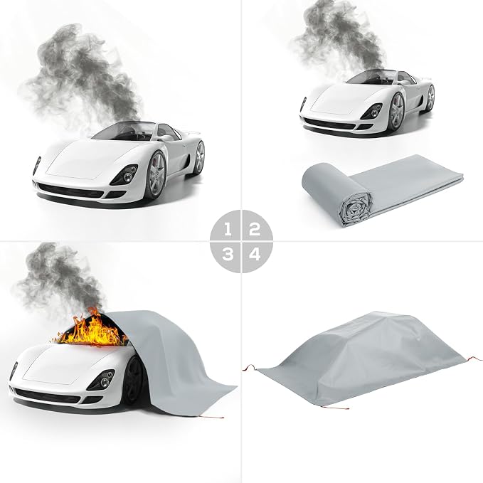 FLASLD Car Fire Blanket-20ft x 30ft, Large Fireproof Blanket Fire Extinguisher Blanket for Electric/Fuel Vehicle Accidents, Silicone Coated Fibergalss Cover, Heat Resistant Fire Suppression Blankets