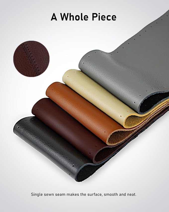 BELINOUS Leather Steering Wheel Cover Lace Up, Stitch on Steering Wheel Wrap, Universal Fit 13-20 Inch Car Truck Pickup Boat, A Whole Piece of Cowhide, DIY w/Needle Thread (Size XL1, Coffee)