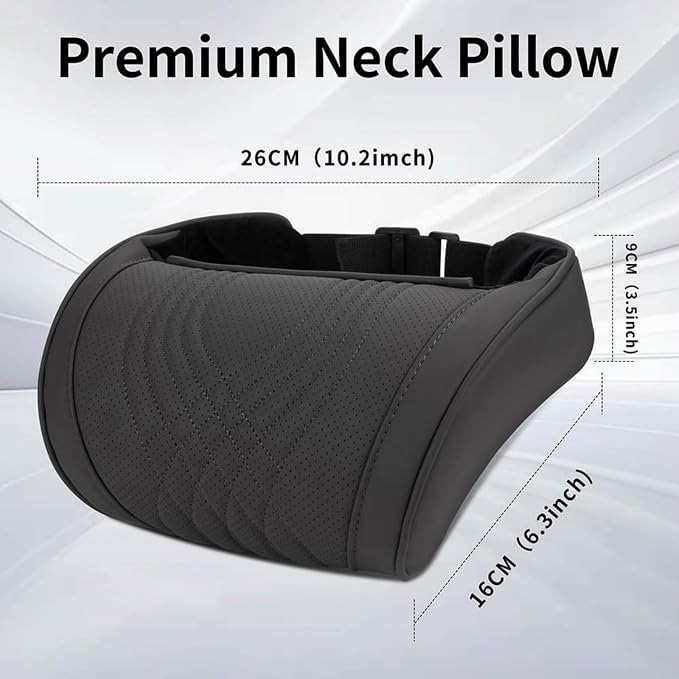 Car Neck Pillow for Driving Memory Foam Headrest Nappa Leather Head Rest for Most Cars SUV Home Office Traveling