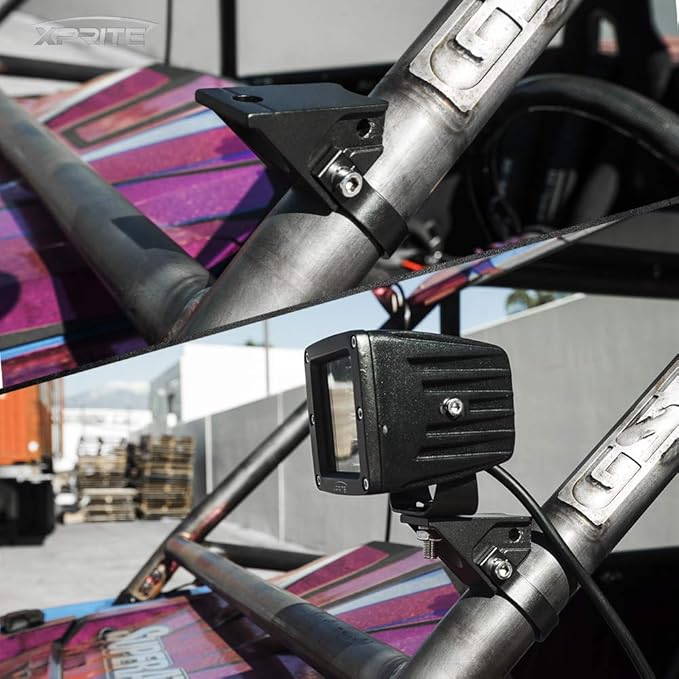 Xprite 2 Inch Roll Bar Mounting Brackets, Universal Adjustable LED Light Bar Brackets, Roll Cage & Bull Clip Holder for UTV ATV Can Am Maverick X3 Polaris RZR XP and More Models