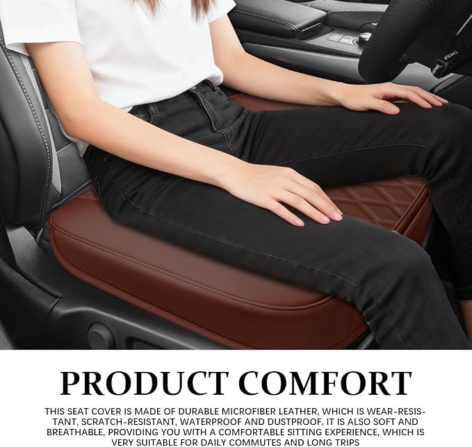 Leather Front Car Seat Cover, Anti-Slip Car Seat Bottom Covers, Full Wrapped Bottom Seat Protectors with Storage Pocket, Universal Comfortable Seat Cushion Fit Vehicles SUVs Trucks (Coffee)