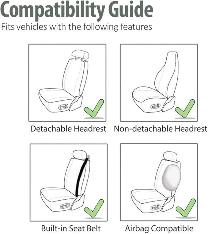 FH Group All Purpose Flat Cloth Car Seat Covers - Universal Fit, Full Set Seat Covers, Washable, Fit Most Car, Truck, SUV, Van - Black