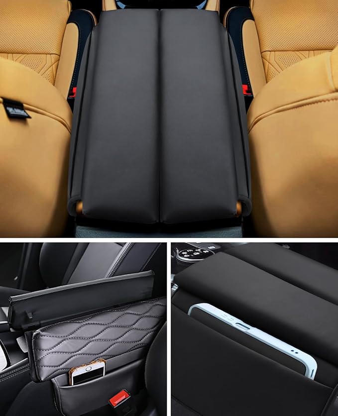 INTGET Car Center Console Armrest Cover for Nissan Rogue Accessories 2021-2026 2022 2023 2024 2025 Leather Arm Rest Box Lid Middle Console Seat Cover Protector (Black Cushion Flat, 2021-2026)