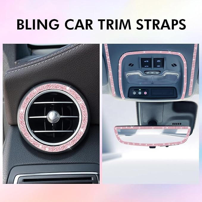 32.8Ft Bling Car Trim Self Adhesive Bling Rhinestone Car Accessories for Women Glitter Crystal Rhinestone Cars Interior Exterior Accessories Sticker DIY Cars Dashboard Diamond Decor for Women (White)