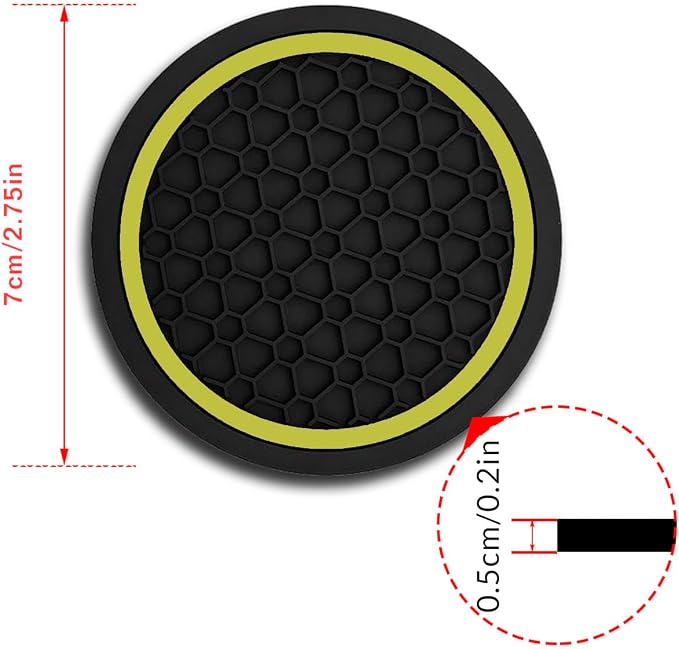 Car Cup Holder Coasters, Dustproof Automotive Interior Accessories Mat,2.75 Inch Non-Slip Insert Water Bottle Holder Pads, Universal for Vehicles, Trucks, RVs and More (Black/Yellow, 2PCS)