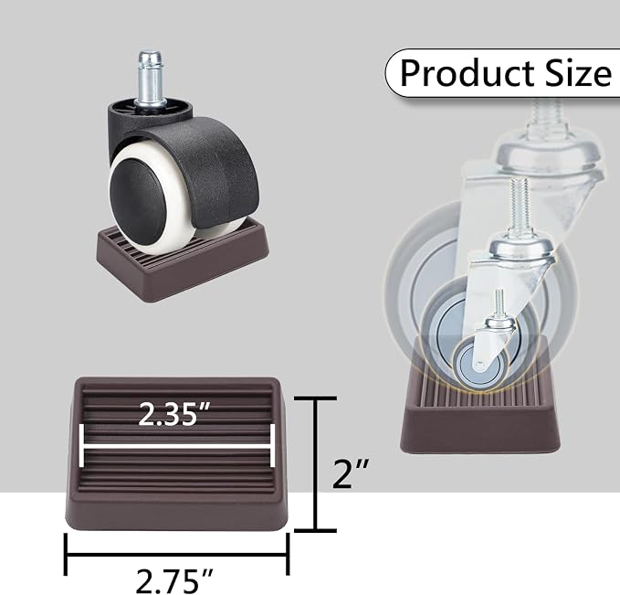 Jayen Bed Wheel Stoppers, 4 Pack Rubber Caster Stoppers, Brown | Dual-Sided Anti-Slip Texture Keeps Furniture Securely in Place While Protecting Hardwood, Tile, and Other Floors