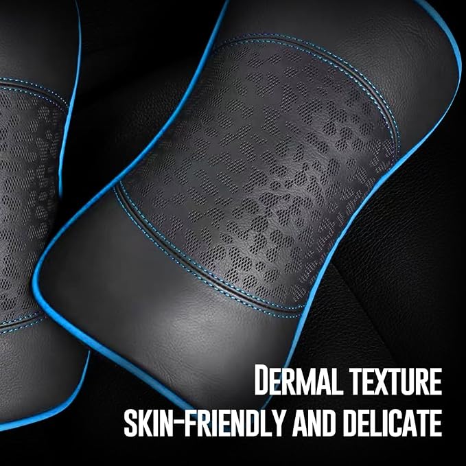 HAOTULE Car Leather Neck Pillows, Neck Rest Cushions,100% Memory Foam Cervical Support, Comfortable Travel car Seats and Home Office Soft Pillows, Blue a Set (2 pcs