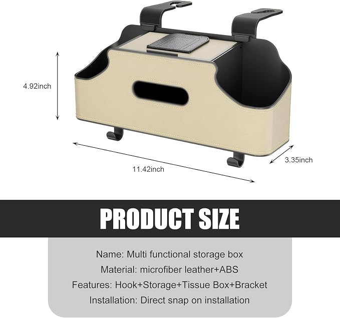 1 PC Backseat Organizer with Dual Cup Holder, Multi-function Tissue Hanging Box and 2 Hooks, Extra Rear Seat Road Trip Storage Accessories, Universal for Most Cars, Trucks, SUVs (Beige)