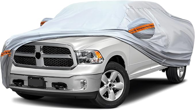 Car Cover, Fit for 213"-237" Length Pickup Truck, 6-Layer All-Weather Waterproof, Universal in All Seasons, Snow Prevention, Rainproof, Acid Rainproof, Sunscreen, Orange Reflective Strip