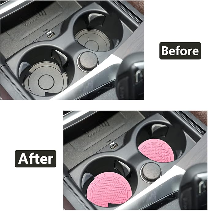 Cup Holder Coaster, 4 Pack 2.75 Inch Diameter PVC Non-Slip Universal Insert, Durable Car Accessory for Most Interiors, Suitable for Women and Men - Pink