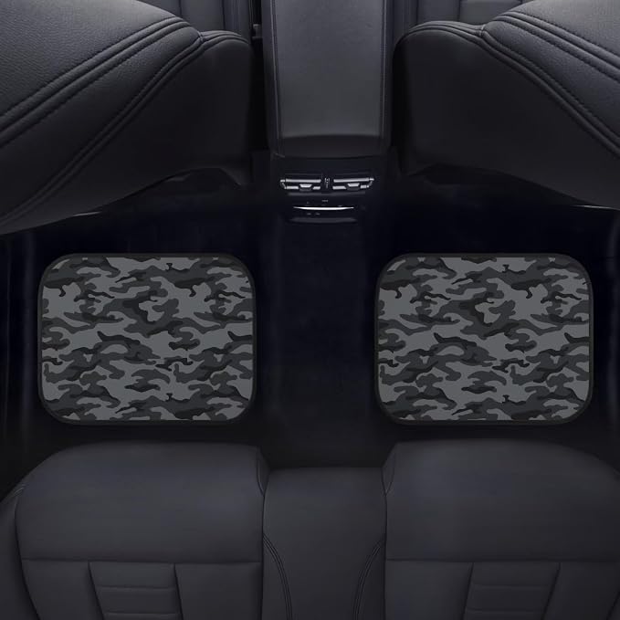 Black Gray Camo Print Car Floor Mats Set of 4 Military Camouflage Universal Vehicle Floor Carpet Decorative Auto Front Rear Foot Rugs for Trucks SUV Sedan