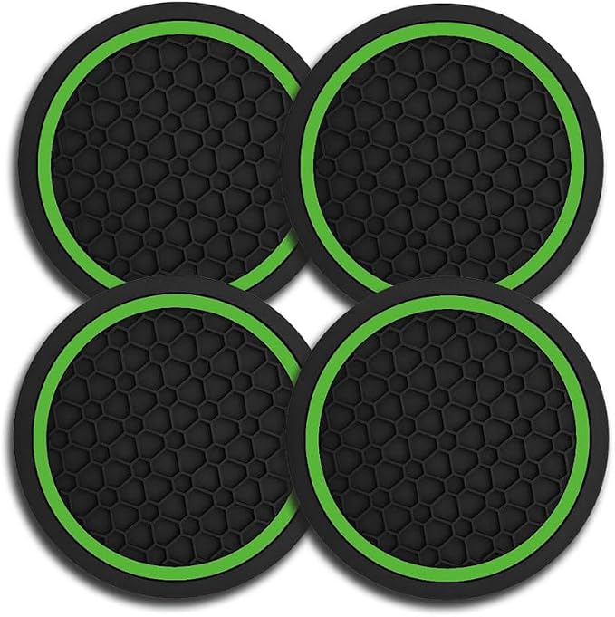 4PCS Car Cup Holder Coasters, Dustproof Automotive Interior Accessories Mat,2.75 Inch Non-Slip Insert Water Bottle Holder Pads, Universal for Vehicles, Trucks, RVs and More (Green)