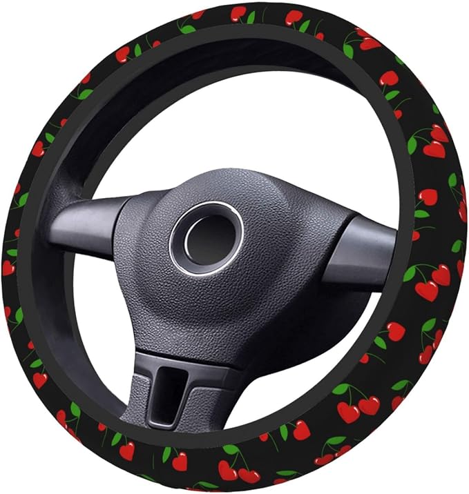 Cherry Hearts Elastic Steering Wheel Cover Non-Slip Breathable Steering Wheel Protector Fit Auto, SUVs, Truck