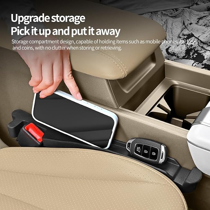 YLXGT Car Seat Gap Filler 2 Pack Universal for Car SUV Truck Accessories, 3in1 Soft Seat Gap Plug Blocker with Storage Slot Organizer and Hook Black