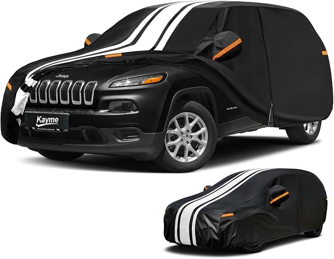 Kayme Jeep Cherokee Car Cover Waterproof All Weather for Automobiles, Custom Fit for Cherokee (2013-2023), Gift with Tape/Towel, Outdoor Full Exterior Cover Rain Snow Sun UV Protection.