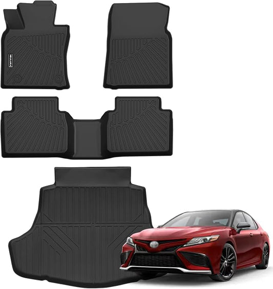 Floor Mats & Cargo Liner for 2018 2019 2020 2021 2022 2023 2024 Toyota Camry (FWD Only, Not for Hybrid) All Weather Protection TPE Rubber Full Set Floor Liners & Trunk Mat 2024 Camry Accessories