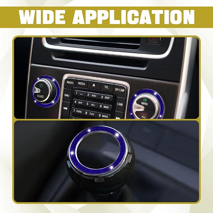 2PCS Car Bling Crystal Rhinestone Engine Start Ring Decals, Push to Start Button Cover, Key Ignition & Knob Bling Ring, Car Accessories for Women