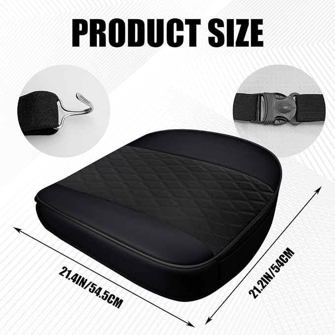 Leather Front Car Seat Cover, Anti-Slip Car Seat Bottom Covers, Full Wrapped Bottom Seat Protectors with Storage Pocket, Universal Comfortable Seat Cushion Fit Vehicles SUVs Trucks (Black)