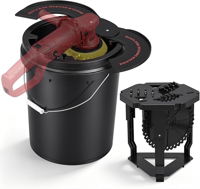 Outus Polishing Pad Washer Kit, Universal Car Pad Clean Bucket Set with Wash Grid & Splash Guard, Compatible with Da Rotary Orbital Polisher Foam, Wool, Microfiber, Felt Disc, Car Detailing Accessory
