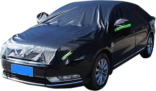 Shakas Half Car Cover, Sun Protection Heat Insulation and Anti-hail Protector for All Seasons, Oxford Velvet Thickened Waterproof Foldable Outdoor Car Cover, for Most Sedans (Black)