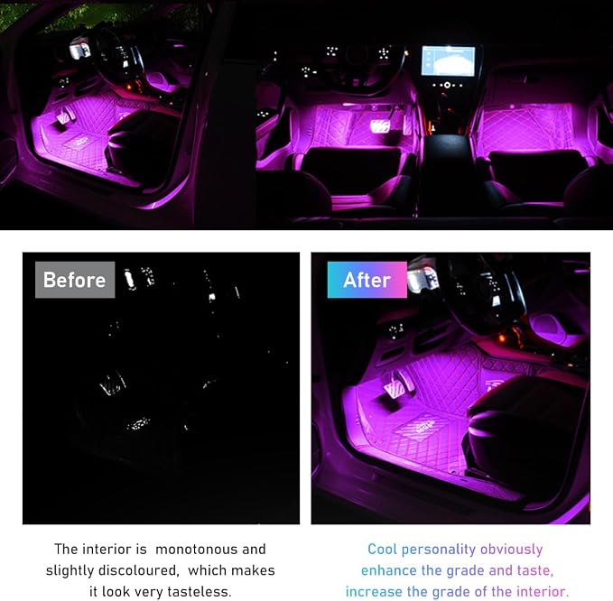 Ohleats Car LED Strip Light, 48 LED RGB Auto Interior Atmosphere Lights, Cigarette Lighter Under Dash Ambient Night Light, Interior Lamp Lighting Kit (Pink Purple, Cigarette Lighter)