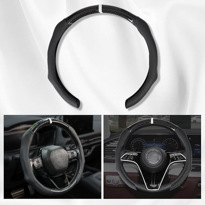 Car Steering Wheel Cover Napa Leather Non Slip Vehicle Steering Wheel Cover Protector, Quick Install Comfy Automotive Interior Decor, Universal fit 14½ to 15 inches Car Pickup SUV