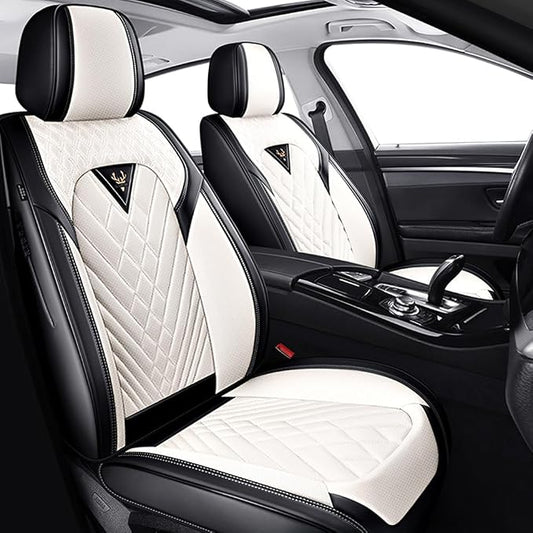 Fit for Toyota Camry Seat Covers 2001-2026,Premium Leather, 360° Full Protection, Thick Padding & Memory Foam, Waterproof & Stain-Resistant Car Seat Cover Front Set (2 Seat,Cream White)