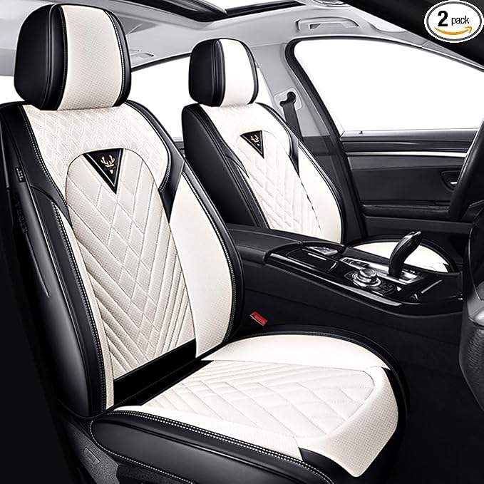 Fit for Toyota Corolla Seat Covers 2001-2026,Premium Leather, 360° Full Protection, Thick Padding & Memory Foam, Waterproof & Stain-Resistant Car Seat Cover Front Set (2 Seat,Cream White)