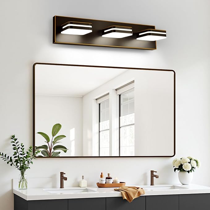Torondo 360° Rotate LED Bathroom Vanity Light Fixtures, Acrylic Vanity Lights for Bathroom, Modern Wall Lighting Fixtures Over Mirror Living, Oil Rubbed Bronze, Natural White, 3-Light, 17-Inch