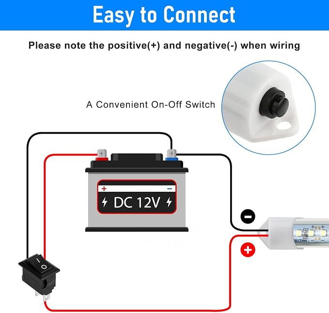 Linkstyle 2PC 12V LED Interior Light Bar 6500K 700LM with Switch for RV Van | 48 LEDs 3W low power use 30,000-hour lifespan slim aluminum housing magnetic adhesive screw mounting for trailers and boats