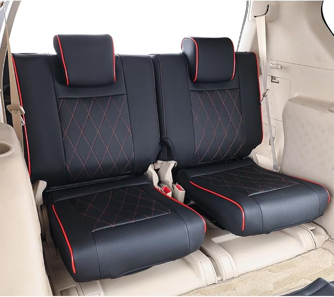 EKR Car Seat Covers Custom Fit for Toyota 4Runner(5 Seats) Full Set | for Toyota 4Runner 2003-2009(Manual Front Seats)Full Wrap,Airbag Compatible,Pet-resistant,Faux Leather(Black with Red Piping)