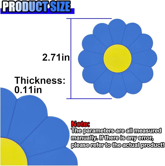 2PCS Car Cup Coaster, Flower Shaped Silicone Non-Slip Vehicle Drink Holder Insert Mat, Universal 2.75 Inch Waterproof Automotive Interior Decoration Beverage Pad Accessories (Blue)