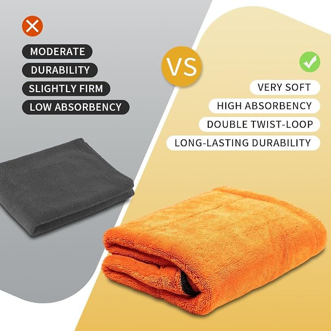 SGCB 24"x36" Car Drying Towel, 1200GSM Microfiber Towel for Cars, Twisted-Loop Drying Towel Car Detailing, Double Sided Super Absorbent, No Water Spots, Label-Free Design Car Towel