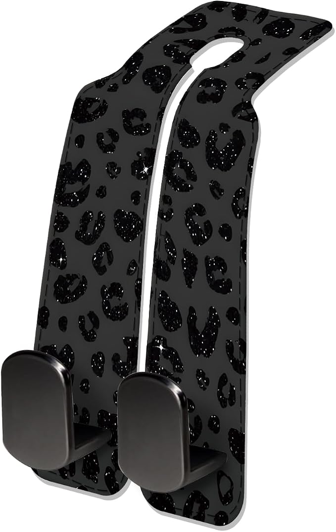 Car Seat Headrest Hook, Universal Leather Cute Hanger Holder Hook, Storage Organizer Interior Accessories for Purse Bags Handbag Luxury Black Leopard