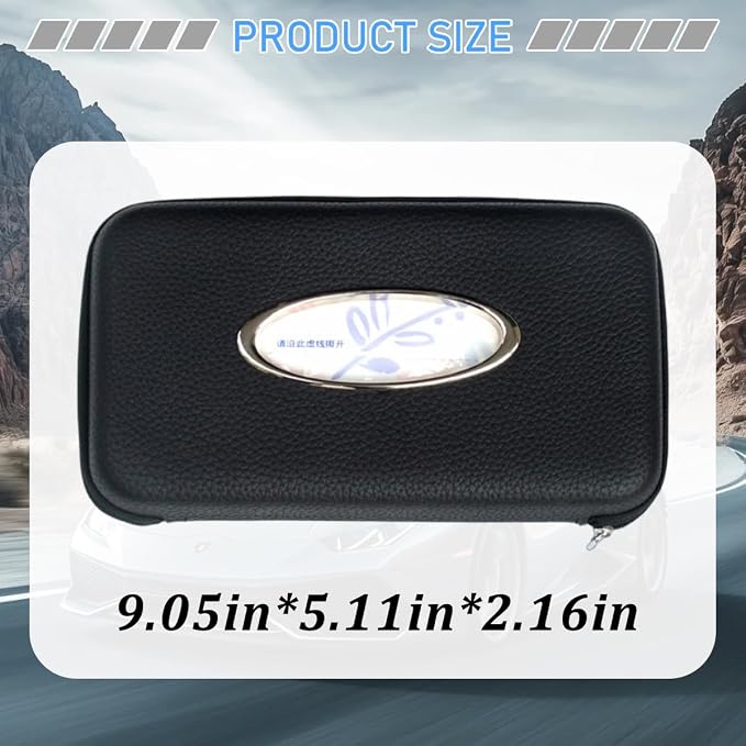 Car Sun Visor Tissue Holder, Leather Stylish Vehicle Visor Backseat Napkin Organizer Box with Zipper, Auto Interior Sunvisor Paper Towel Mask Dispenser Case, Universal for SUV Van RV (Black)