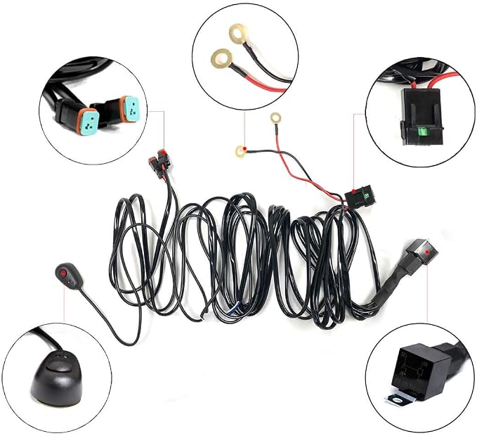 LASFIT Wiring Harness Kit 2 Leads 12V 18AWG Switch Power Relay Blade Fuse | for LED Light Bar Off Road Lights LED Work Light Pod Light