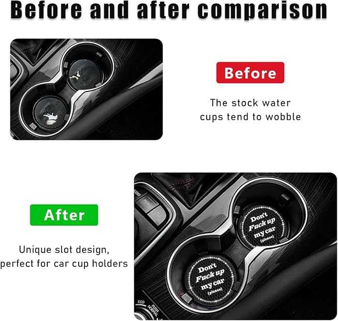 2 PCS Bling Car Cup Coaster, 2.75 Inch Anti-Slip Cup Holder Insert Coasters, Crystal Rhinestone Auto Drink Car Cup Mat for Women Girls, Universal Interior Car Accessories (Black)