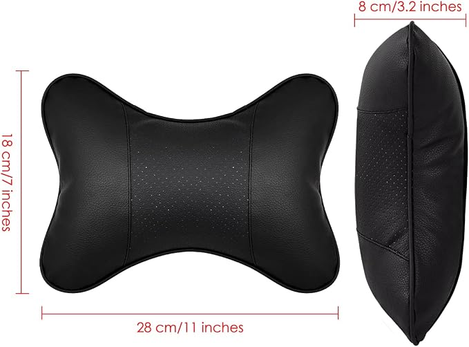 DS. DISTINCTIVE STYLE Car Neck Pillow 2 Pieces PU Leather Travel Pillow for Head Rest Neck Support for Car Seat - Black