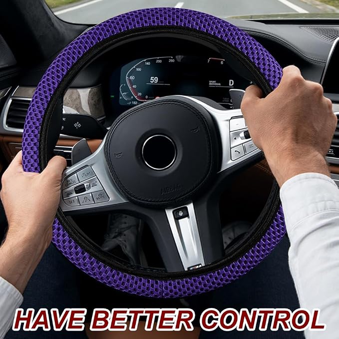 Breathable Elastic Steering Wheel Cover,15 Inch Stretch Steering Wheel Protector,Microfiber Ice Silk Anti-Slip Car Wheel Cover,Odorless Comfort Grip Interior Accessory for Cars SUV Truck（Purple）