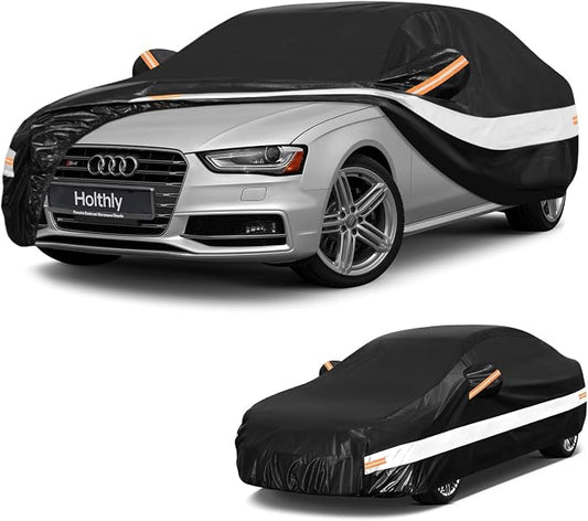 10 Layers Sedan Car Cover Custom Fit for Audi A4/S4 (1994-2026), Waterproof All Weather for Automobiles, Outdoor Full Cover Sun Dust Rain Protection with Cotton. Black